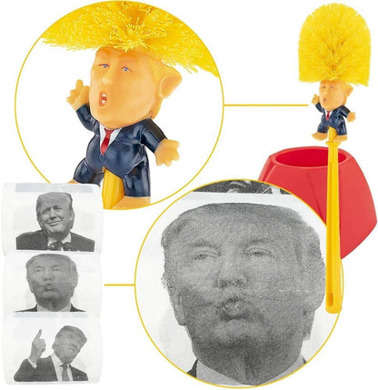 Donald Trump Bowl Brush w/Base Set of 3 Toilet Papers