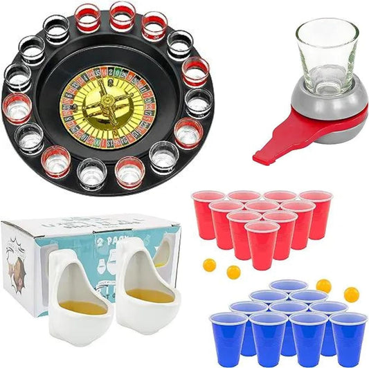 Fairly Odd Novelties Ultimate Party Bundle with Shot Glass Roulette: Roulette Drinking Game, Urinal Shot Glasses, Beer Pong Set, Spinning Bottle Shot Glass