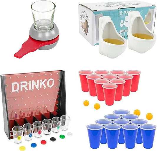 Fairly Odd Novelties Party Extravaganza: Drinko Drinking Game, Spinning Bottle Shot Glass, Urinal Shot Glasses Set, and Beer Pong Box - Ultimate Party Bundle