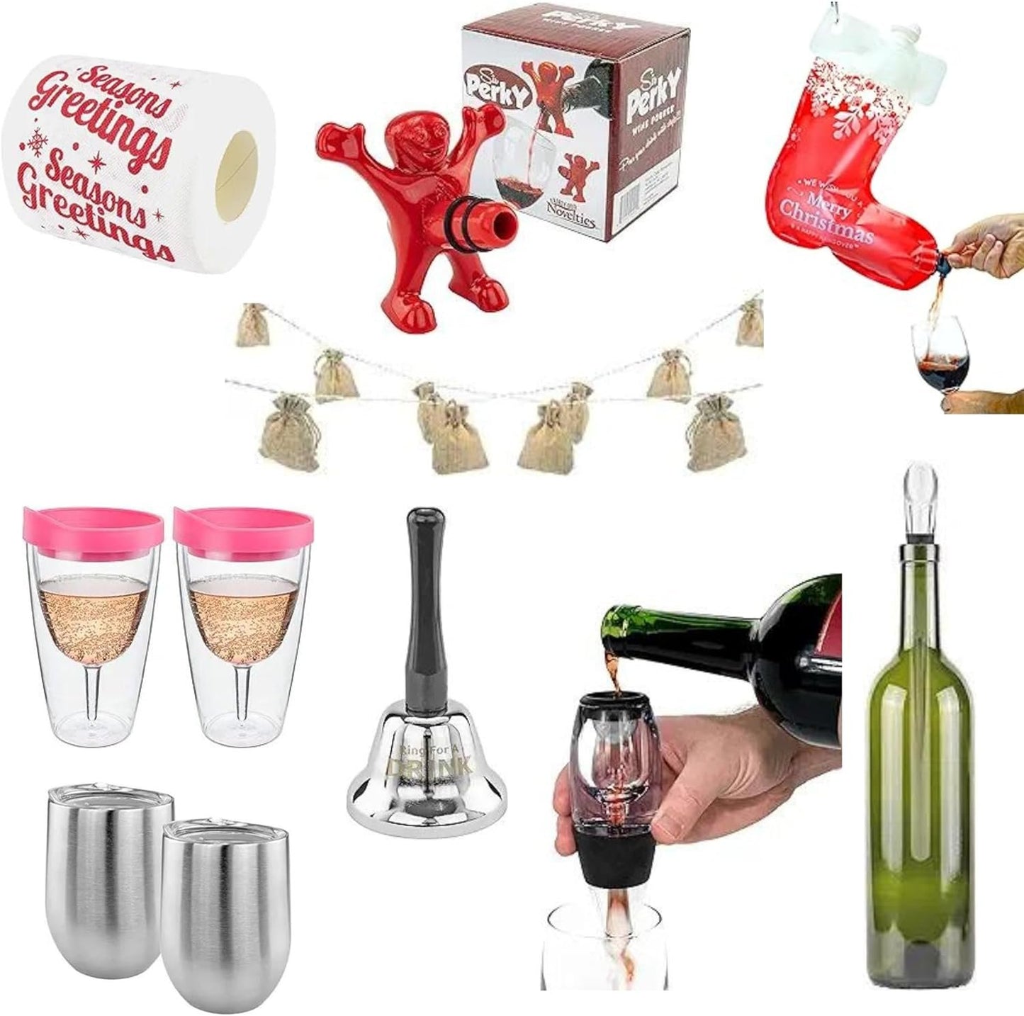 Southern Homewares Ultimate Wine Party Tumbler Set: String Lights, Novelty Pourer, Bottle Chiller, Drink Bell, Aerator Decanter Set, Insulated Tumblers, Stocking Wine Dispenser