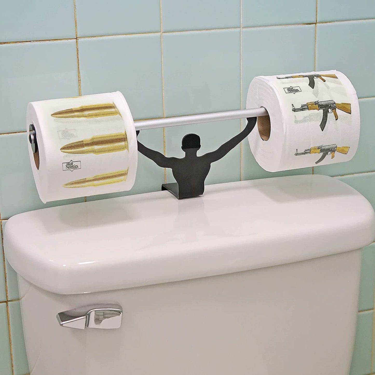 AK47 Gun and Bullets Toilet Paper w/ Strong Man Holder