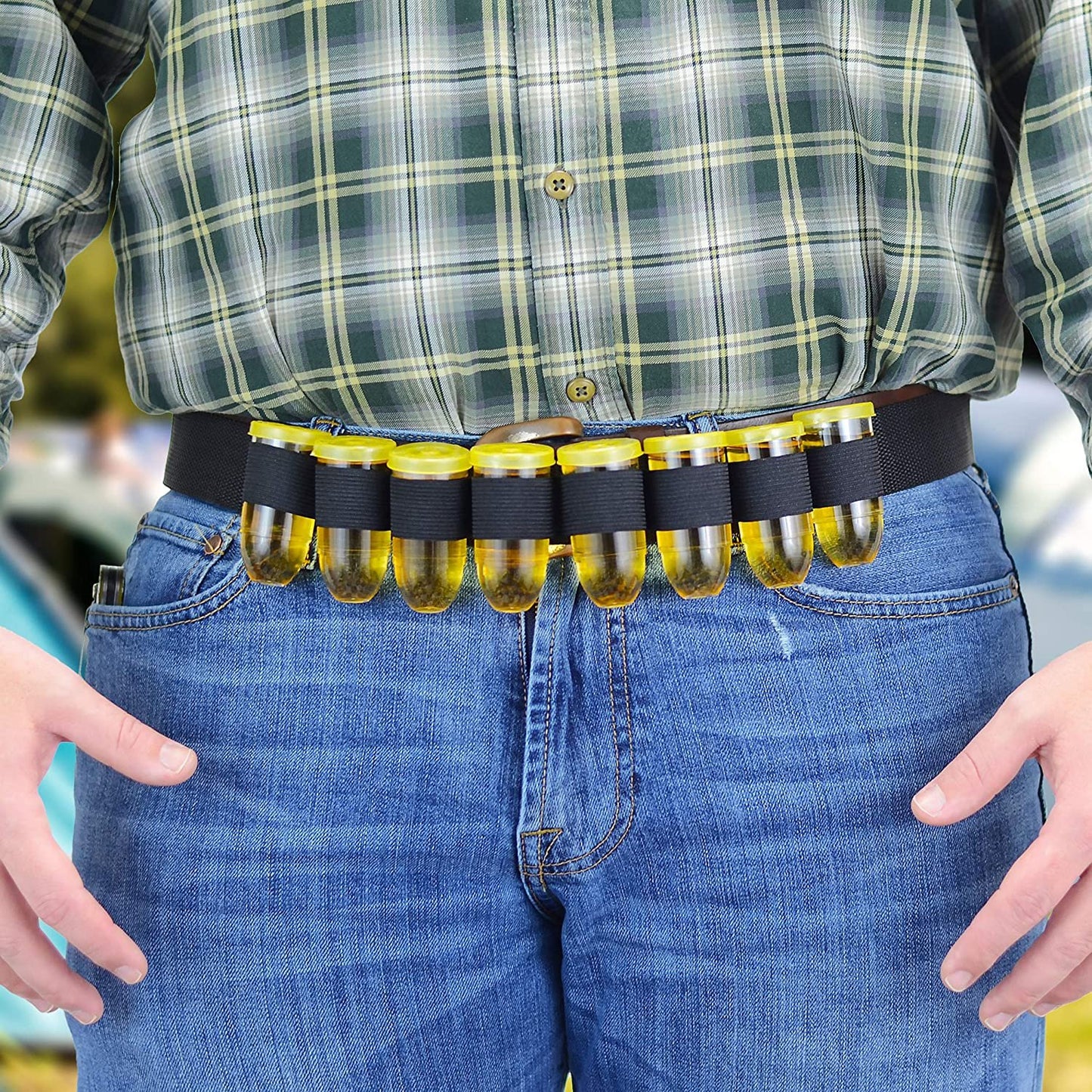 8 Bullet Shot Glasses Ammo Belt w/lids