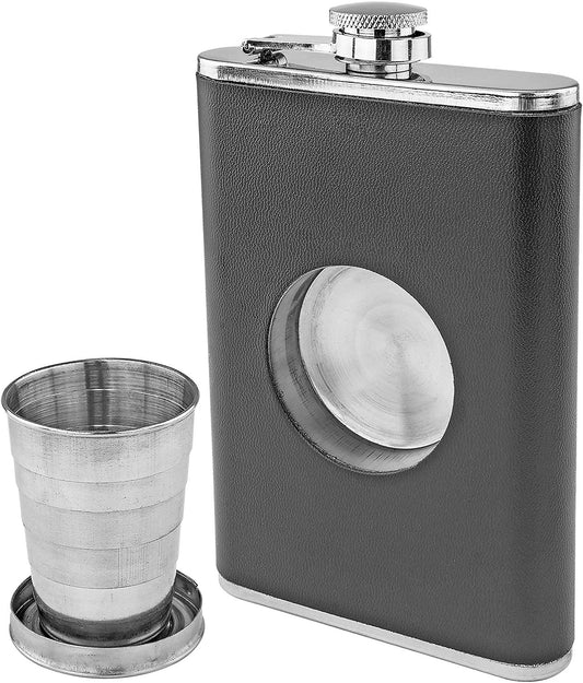 8oz Hip Flask With Built In Collapsible Shot Glass