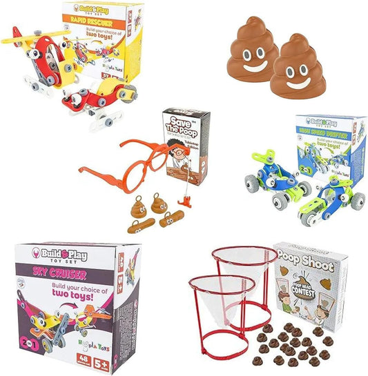 HOOPLA TOYS Ultimate Kids Bundle: Build and Play Toy Sets with Poop Emoji Stress Balls and Hoop Contests